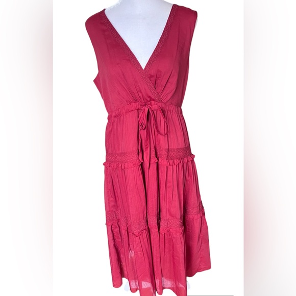 SUNDANCE Women's Zura Dress Silk Blend Sleeveless Boho Midi Burgundy Red Dress - Picture 5 of 11
